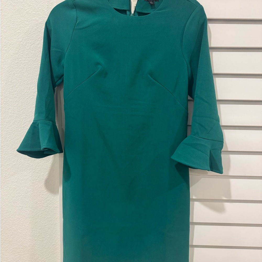 NWT Ann Taylor Green Double-weave Crepe Dress w/ fluted sleeves